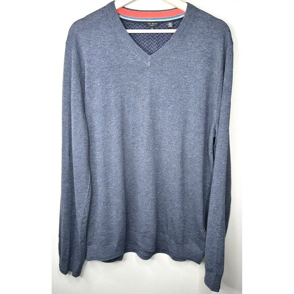 Ted Baker Mens Sweater Wool Cashmere Silk Blend V Neck Gray Size 6 US XL - Picture 1 of 15